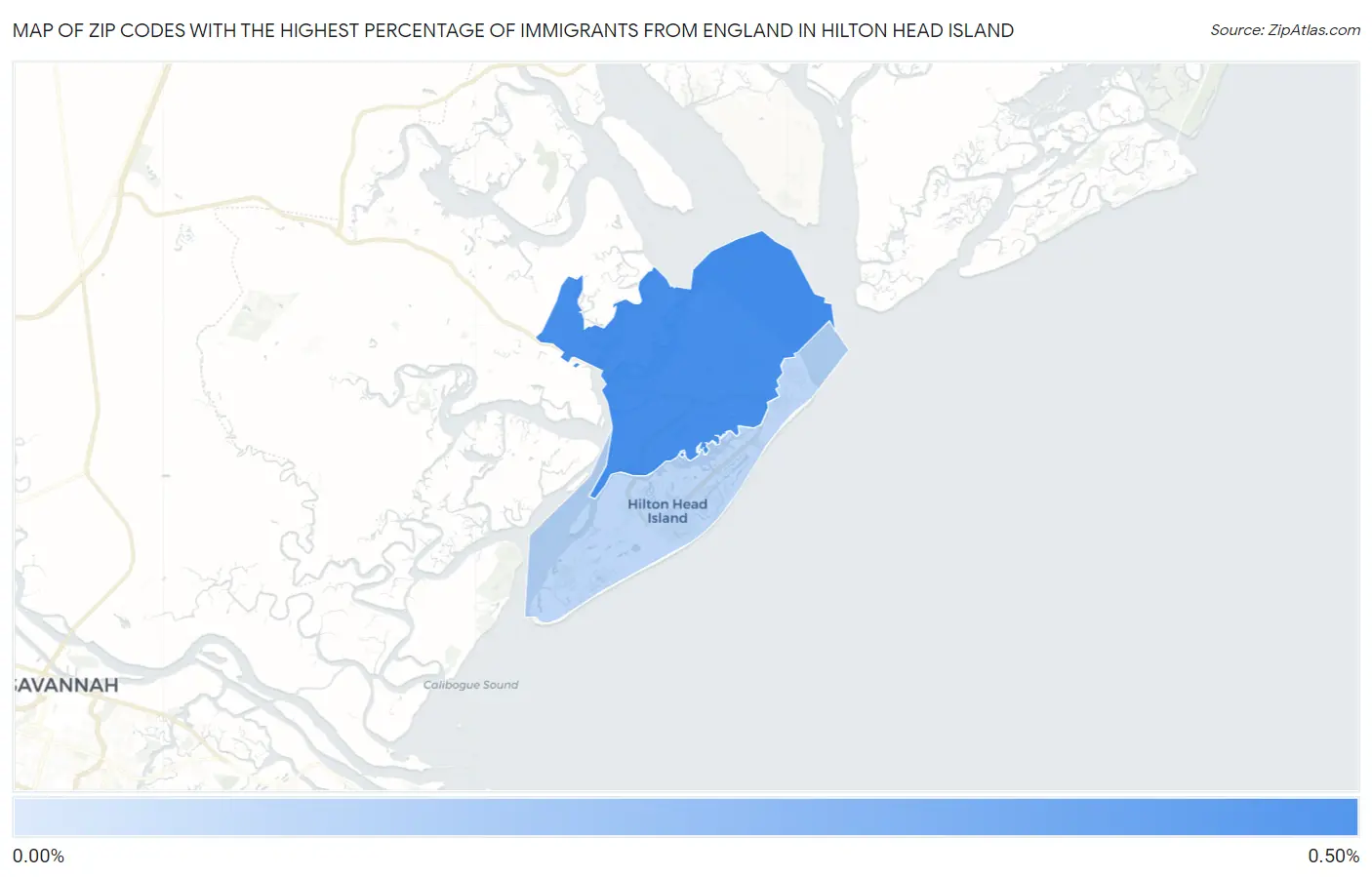 Zip Codes with the Highest Percentage of Immigrants from England in Hilton Head Island Map