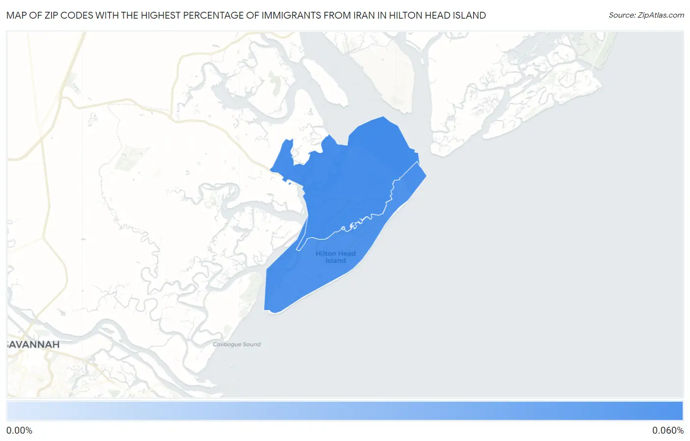 Zip Codes with the Highest Percentage of Immigrants from Iran in Hilton Head Island Map