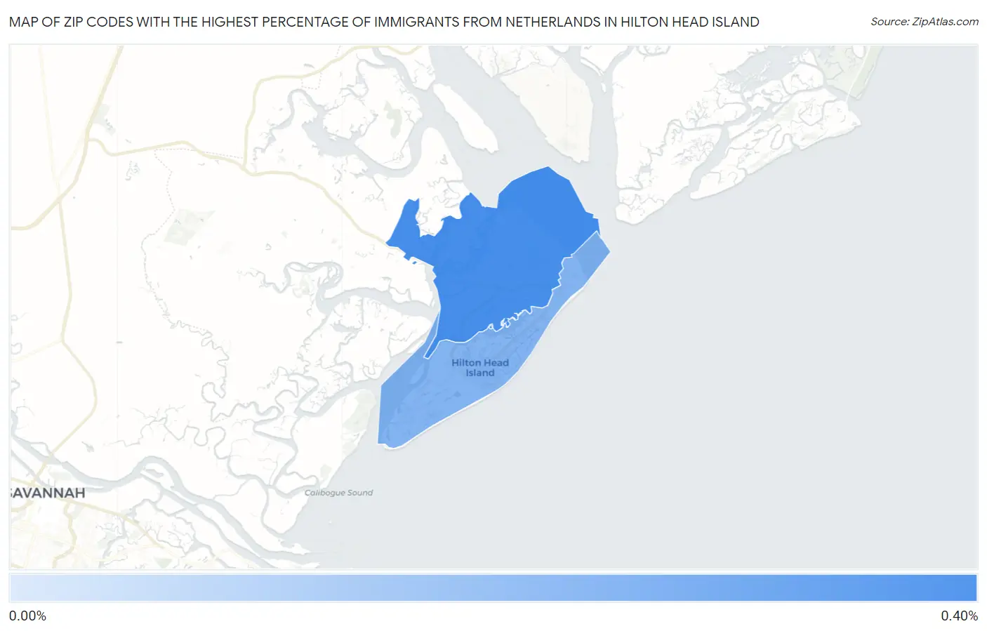 Zip Codes with the Highest Percentage of Immigrants from Netherlands in Hilton Head Island Map
