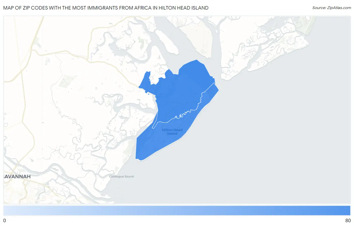 Zip Codes with the Most Immigrants from Africa in Hilton Head Island Map