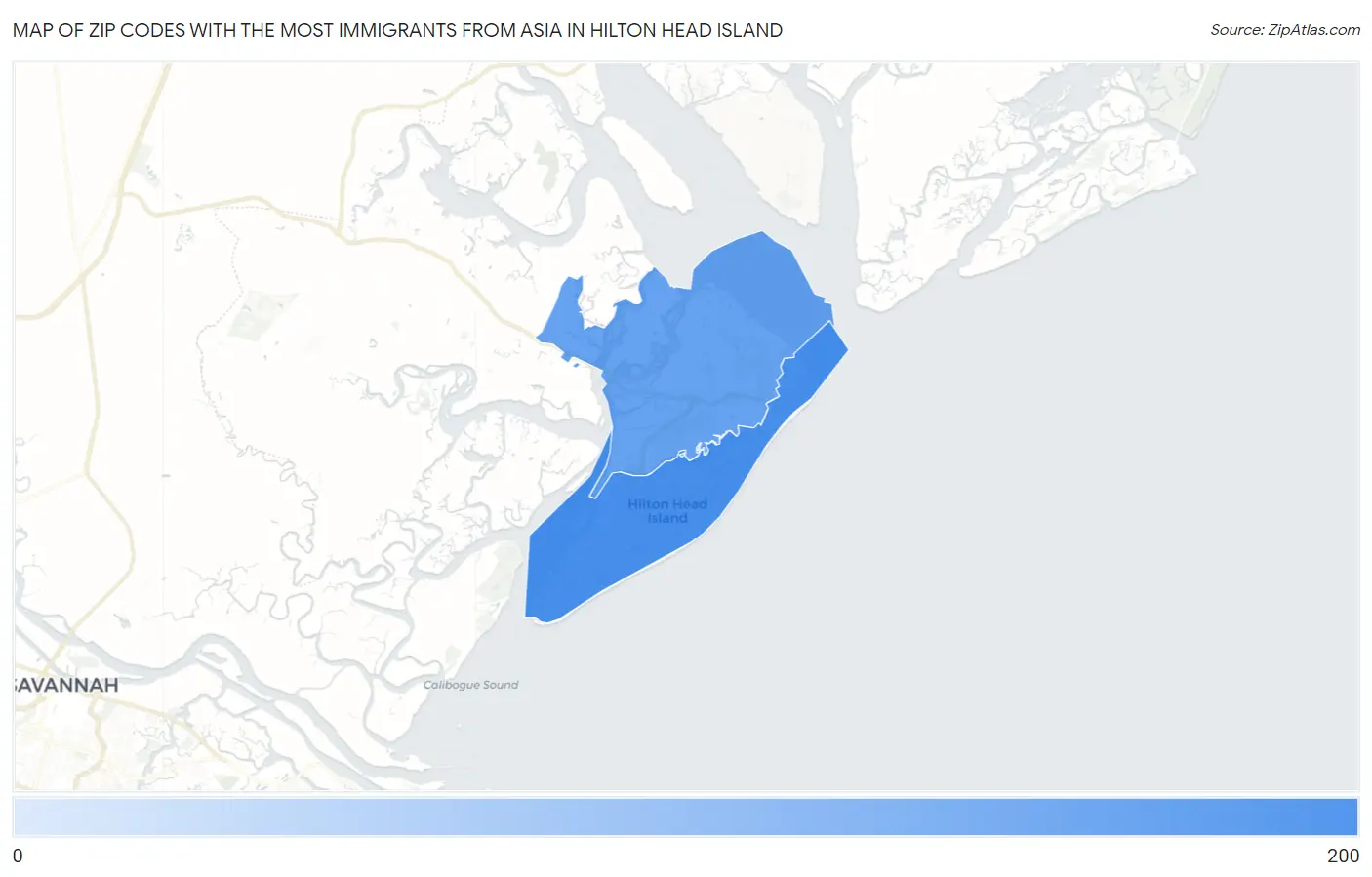 Zip Codes with the Most Immigrants from Asia in Hilton Head Island Map