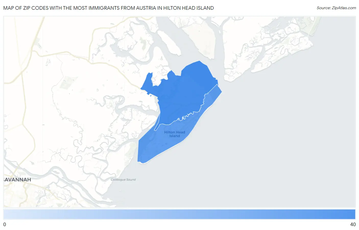 Zip Codes with the Most Immigrants from Austria in Hilton Head Island Map