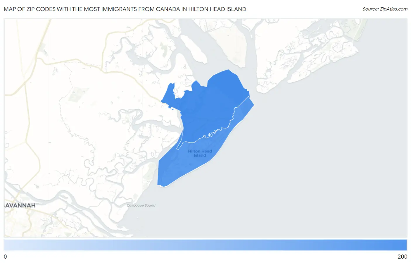 Zip Codes with the Most Immigrants from Canada in Hilton Head Island Map