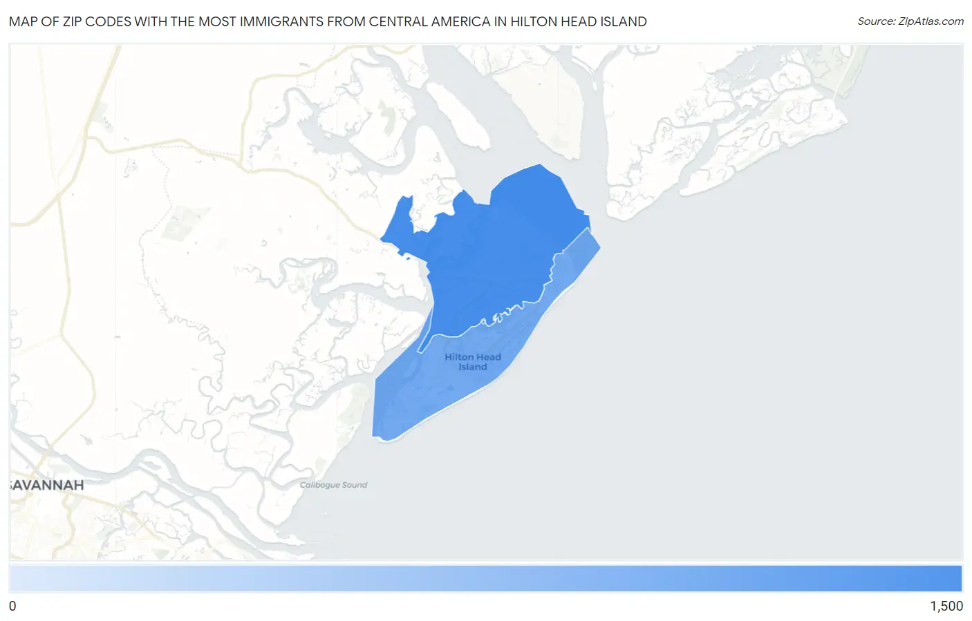 Zip Codes with the Most Immigrants from Central America in Hilton Head Island Map