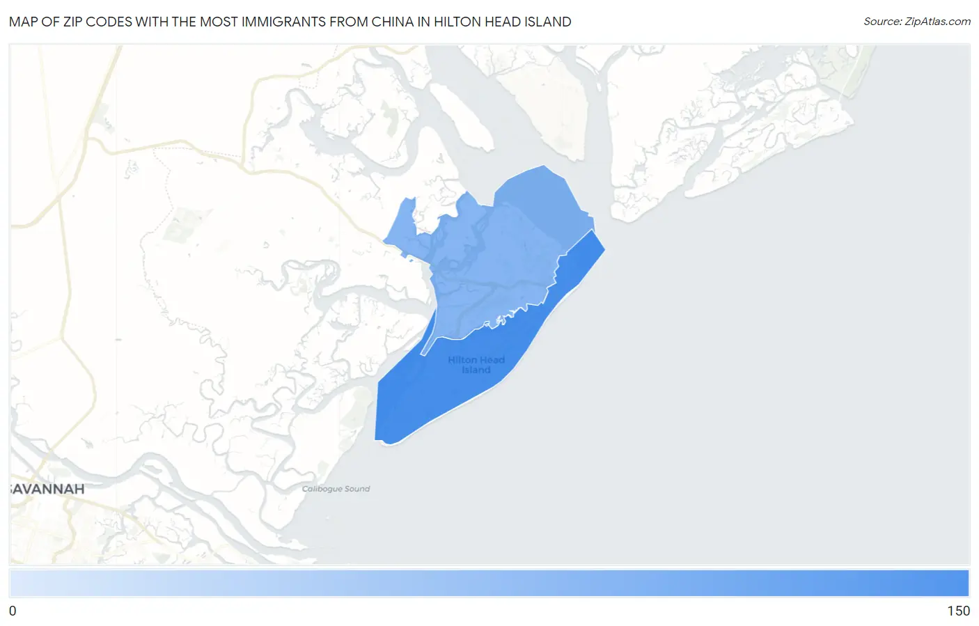 Zip Codes with the Most Immigrants from China in Hilton Head Island Map
