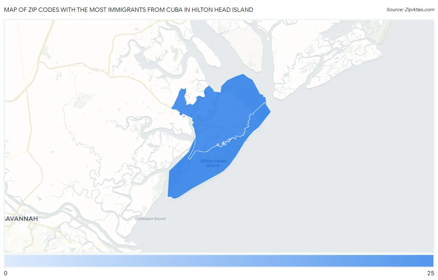 Zip Codes with the Most Immigrants from Cuba in Hilton Head Island Map