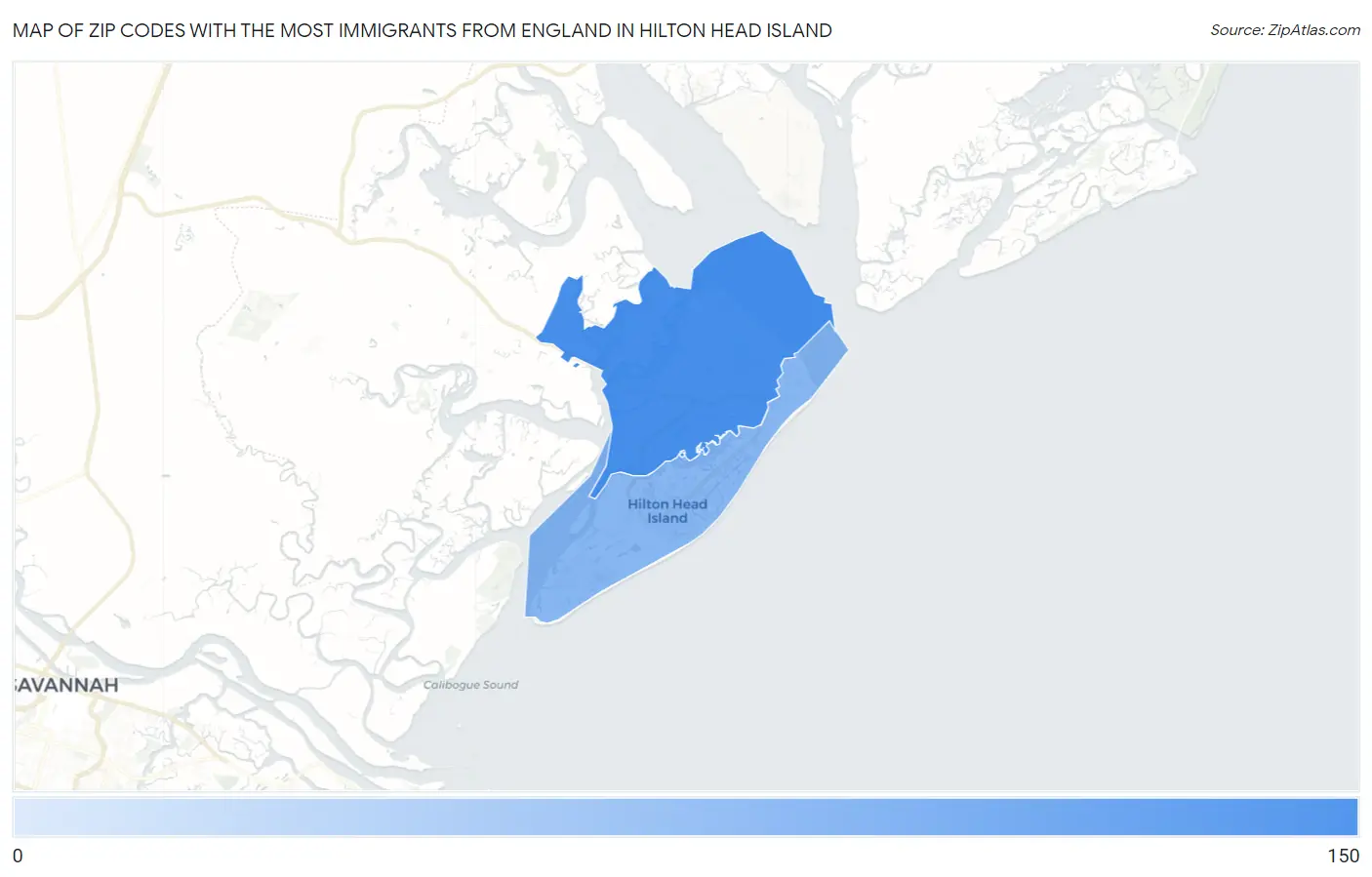 Zip Codes with the Most Immigrants from England in Hilton Head Island Map