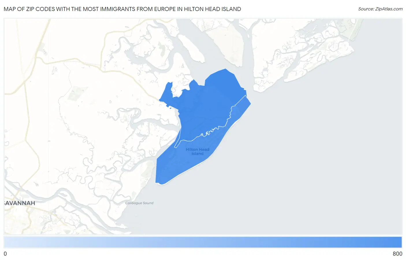 Zip Codes with the Most Immigrants from Europe in Hilton Head Island Map