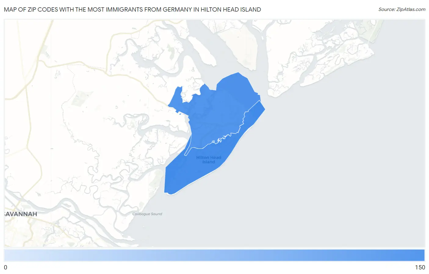 Zip Codes with the Most Immigrants from Germany in Hilton Head Island Map