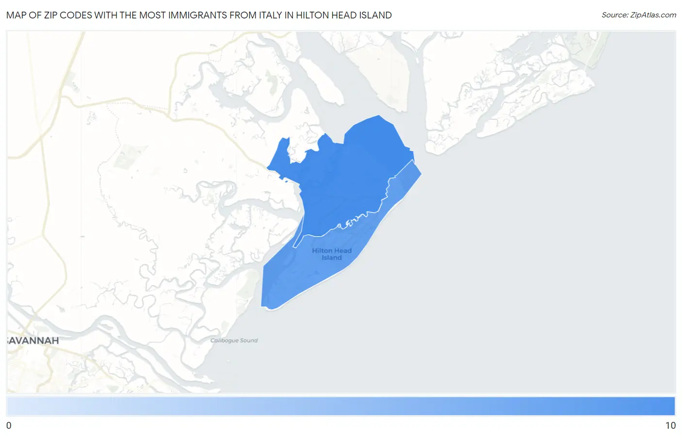 Zip Codes with the Most Immigrants from Italy in Hilton Head Island Map