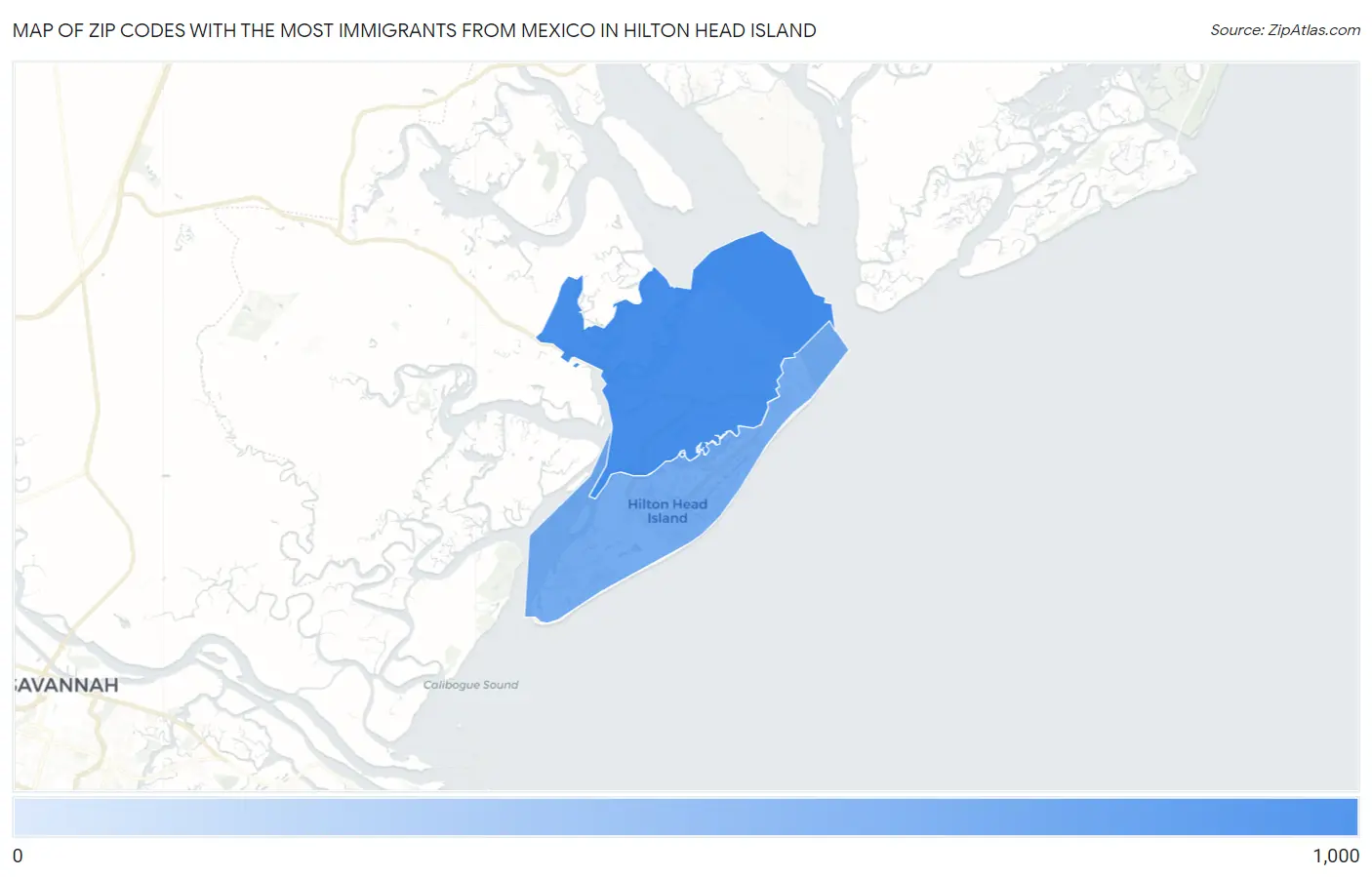 Zip Codes with the Most Immigrants from Mexico in Hilton Head Island Map