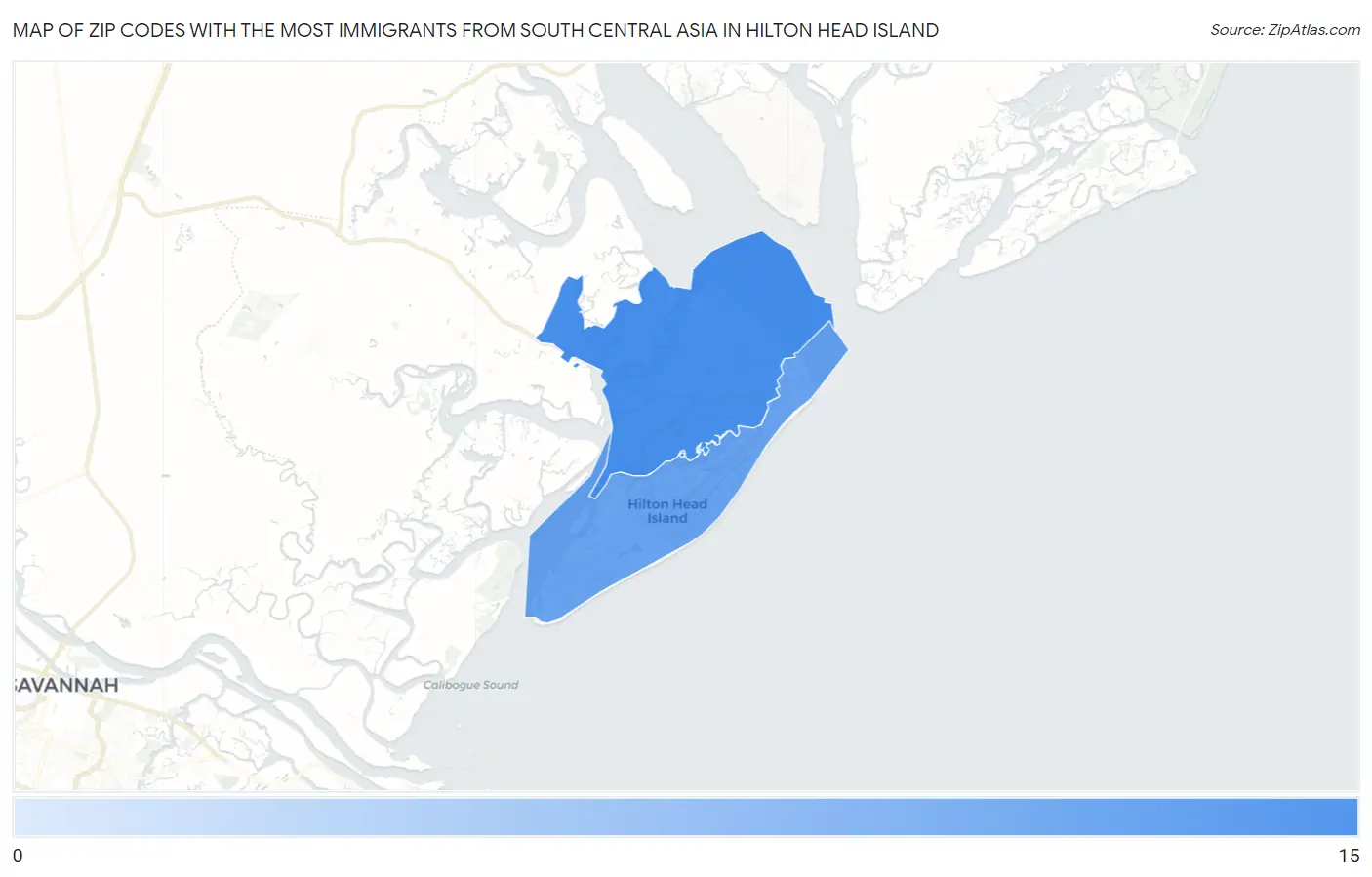 Zip Codes with the Most Immigrants from South Central Asia in Hilton Head Island Map
