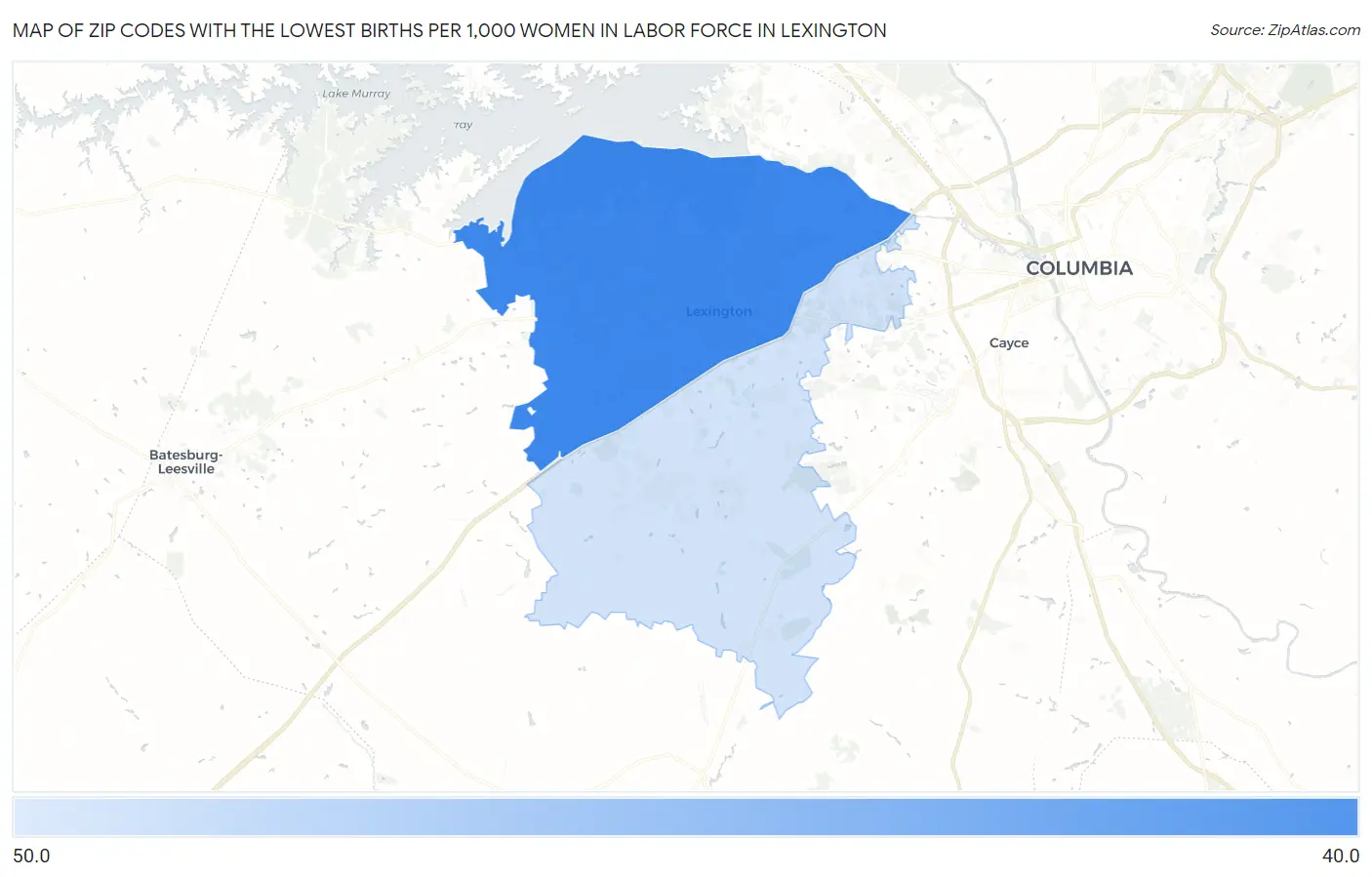 Zip Codes with the Lowest Births per 1,000 Women in Labor Force in Lexington Map
