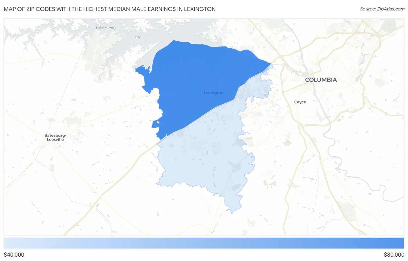 Zip Codes with the Highest Median Male Earnings in Lexington Map