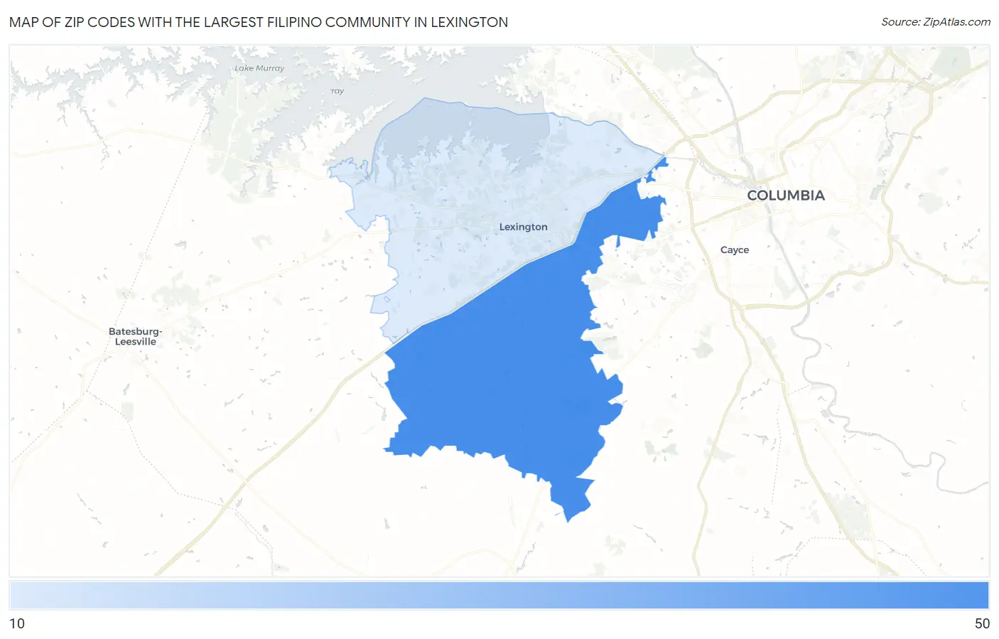 Zip Codes with the Largest Filipino Community in Lexington Map