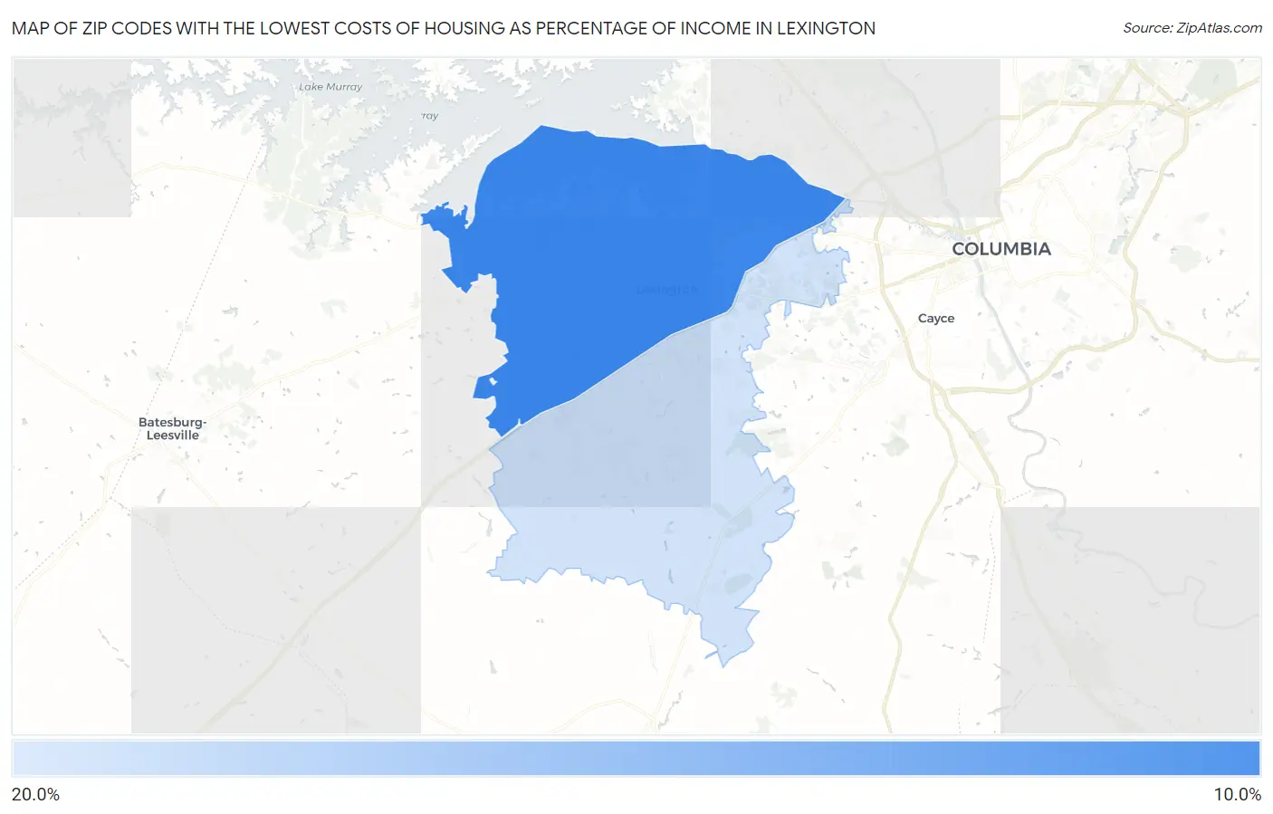 Zip Codes with the Lowest Costs of Housing as Percentage of Income in Lexington Map