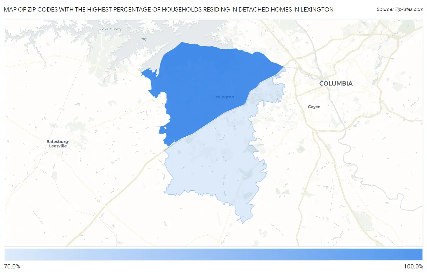 Zip Codes with the Highest Percentage of Households Residing in Detached Homes in Lexington Map
