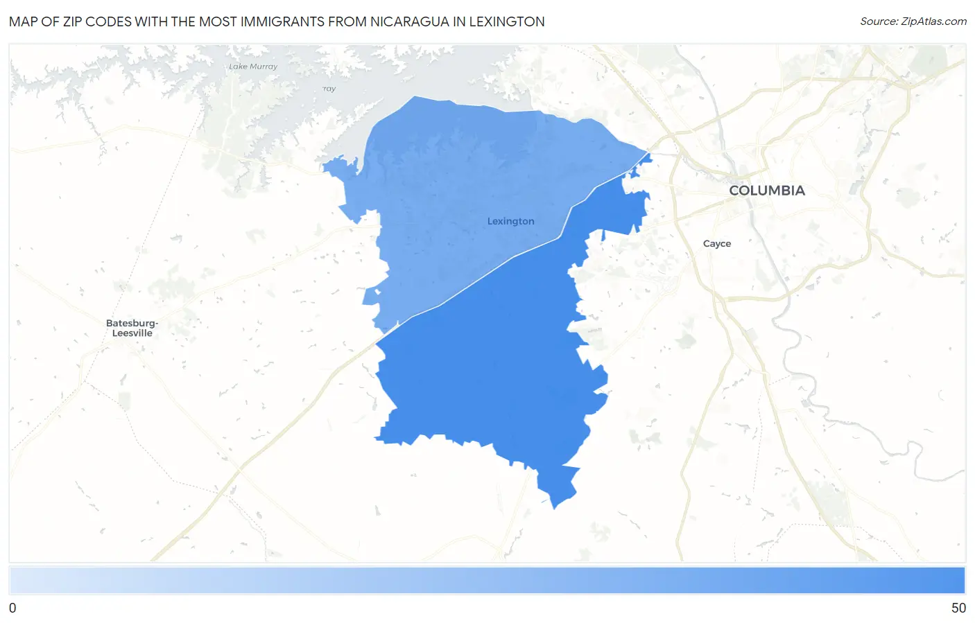 Zip Codes with the Most Immigrants from Nicaragua in Lexington Map
