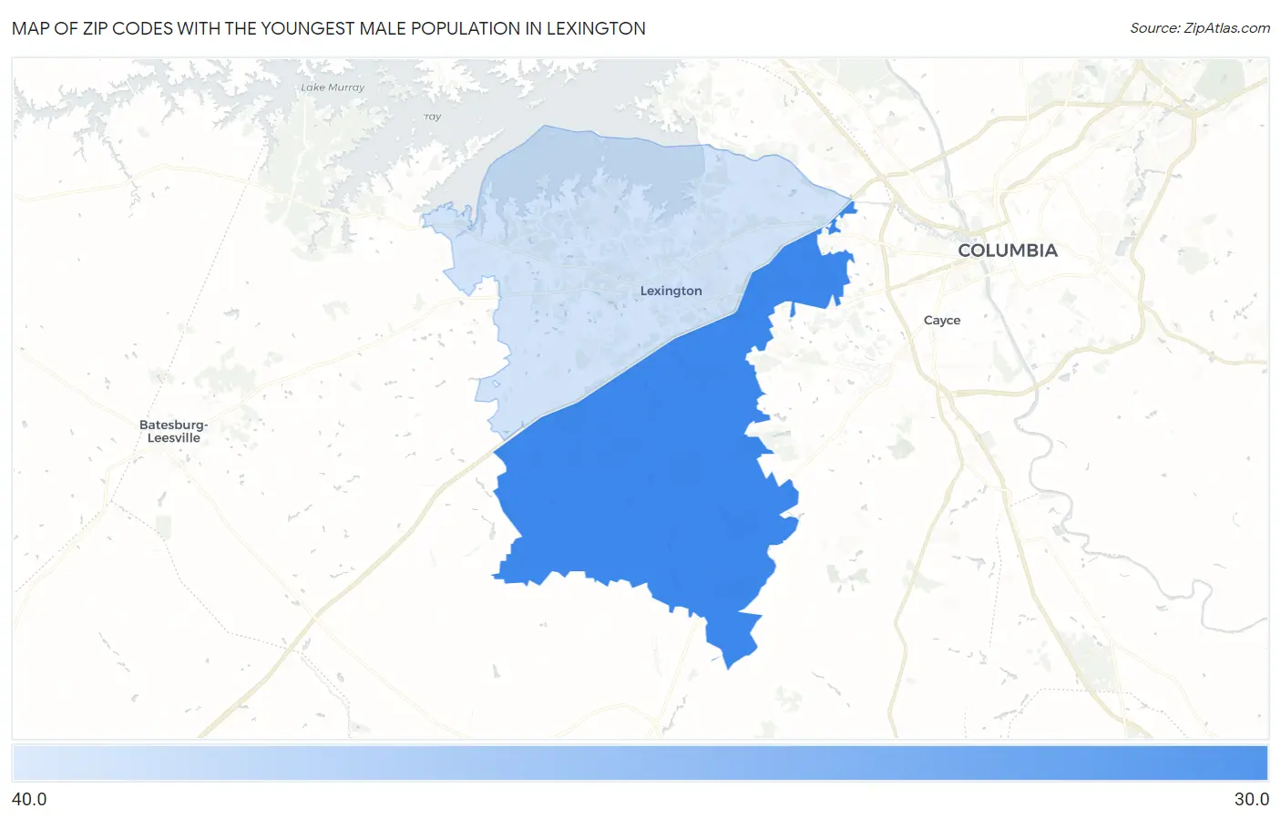 Zip Codes with the Youngest Male Population in Lexington Map