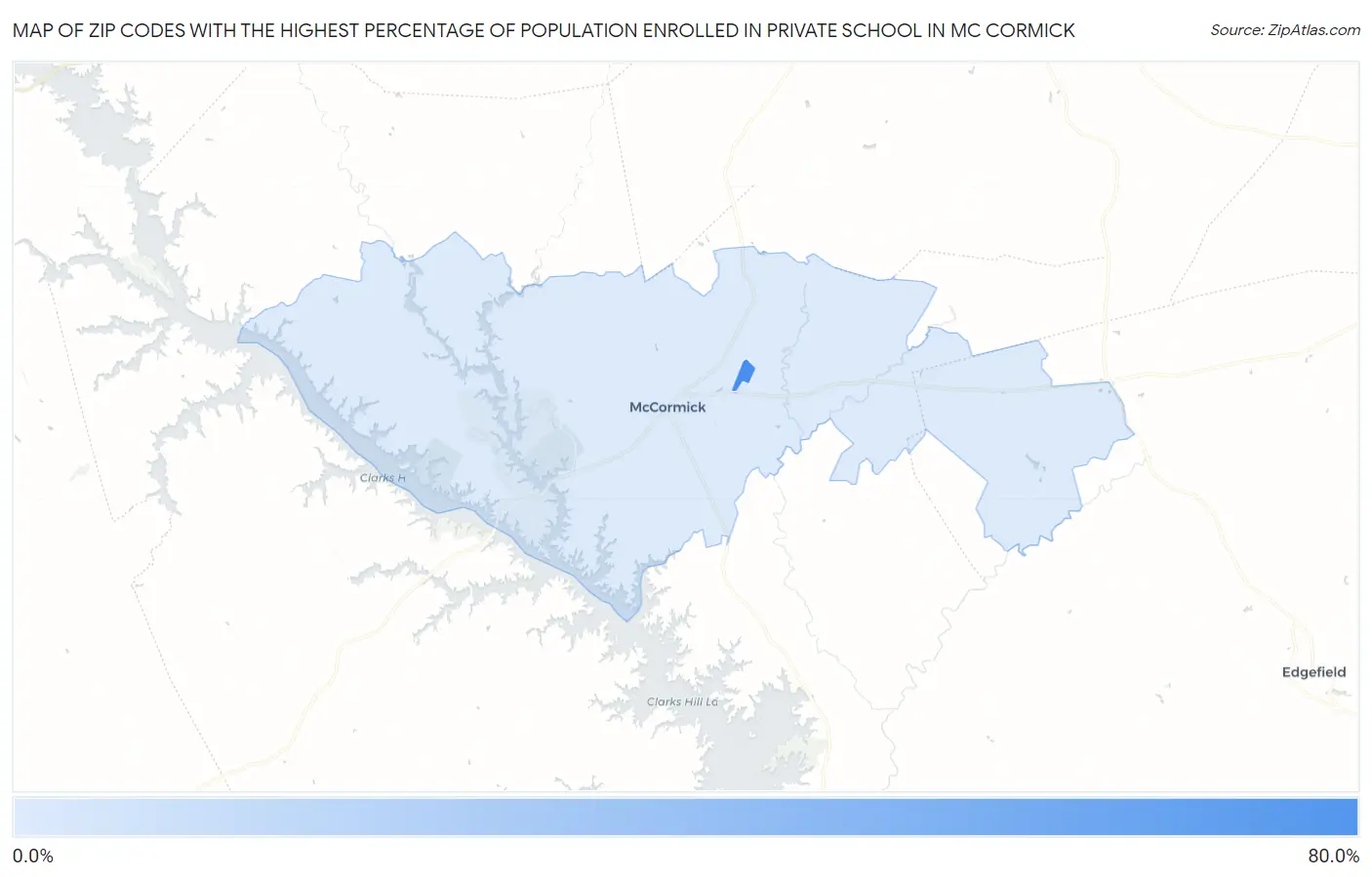 Zip Codes with the Highest Percentage of Population Enrolled in Private School in Mc Cormick Map