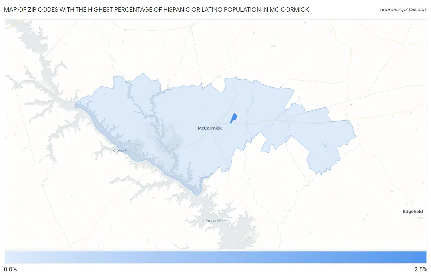 Zip Codes with the Highest Percentage of Hispanic or Latino Population in Mc Cormick Map