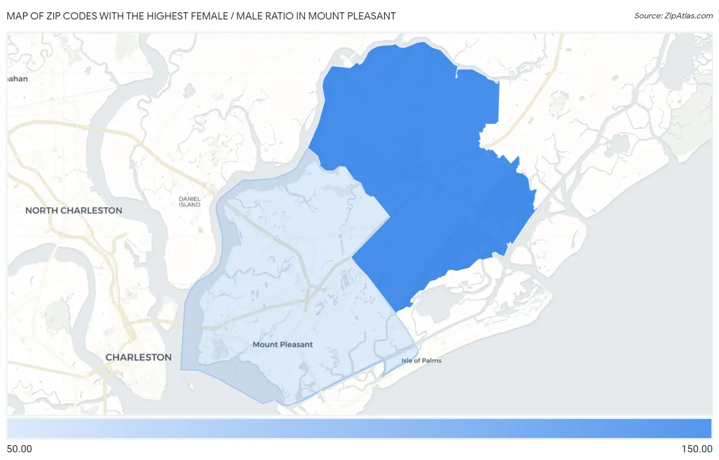 Zip Codes with the Highest Female / Male Ratio in Mount Pleasant Map