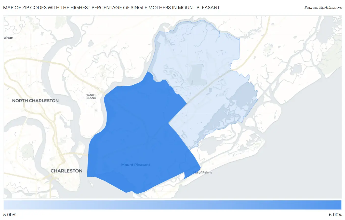 Zip Codes with the Highest Percentage of Single Mothers in Mount Pleasant Map