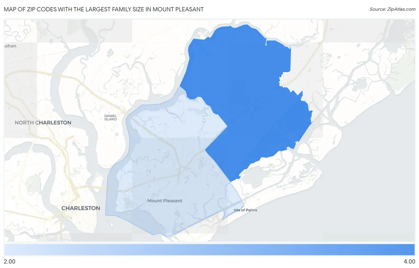 Zip Codes with the Largest Family Size in Mount Pleasant Map