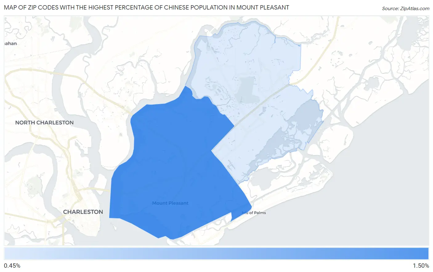 Zip Codes with the Highest Percentage of Chinese Population in Mount Pleasant Map