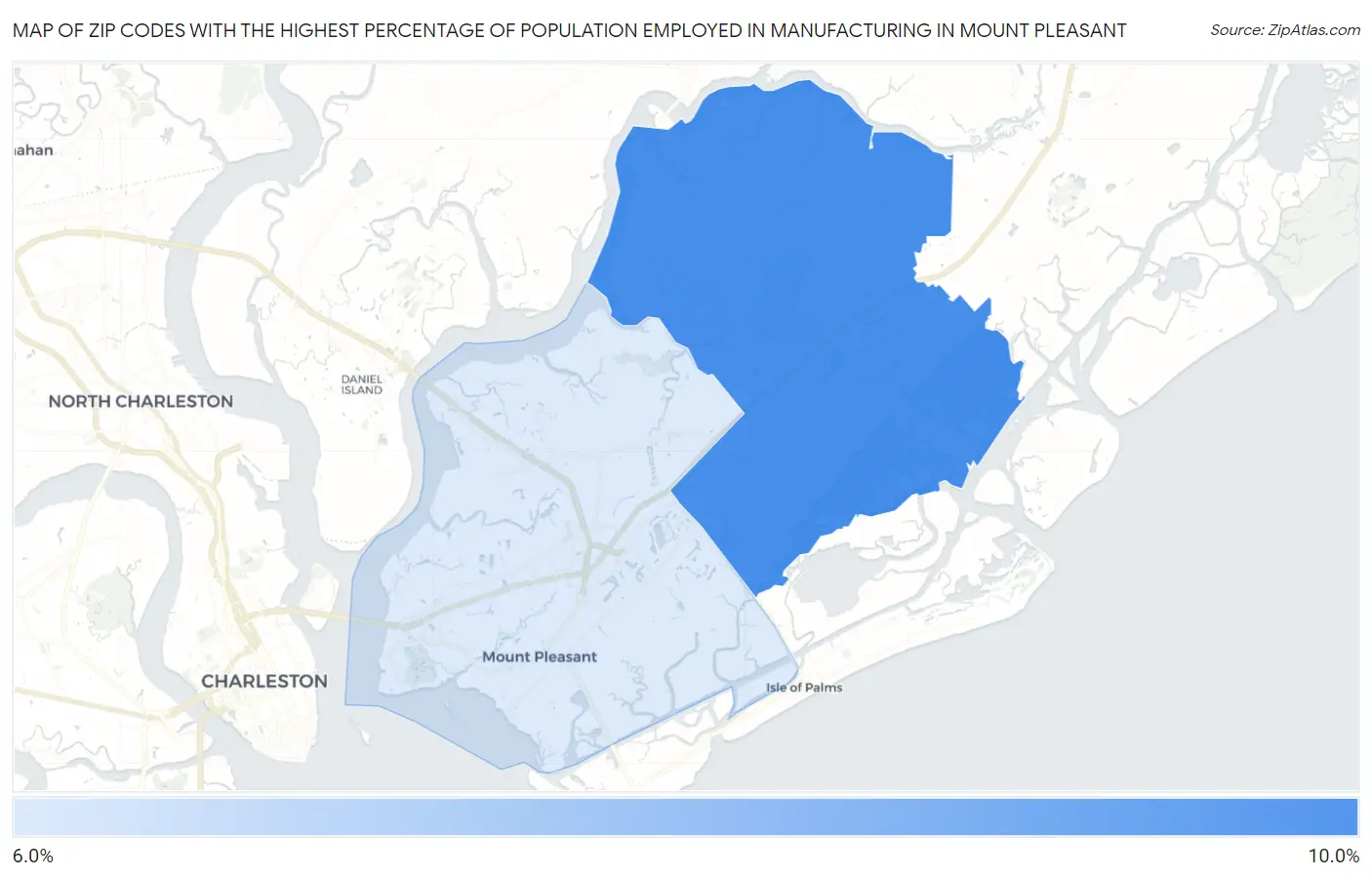 Zip Codes with the Highest Percentage of Population Employed in Manufacturing in Mount Pleasant Map