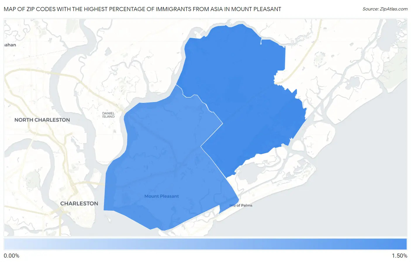 Zip Codes with the Highest Percentage of Immigrants from Asia in Mount Pleasant Map