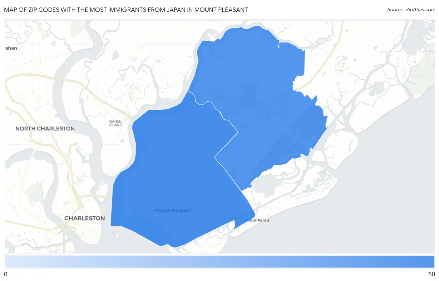 Zip Codes with the Most Immigrants from Japan in Mount Pleasant Map