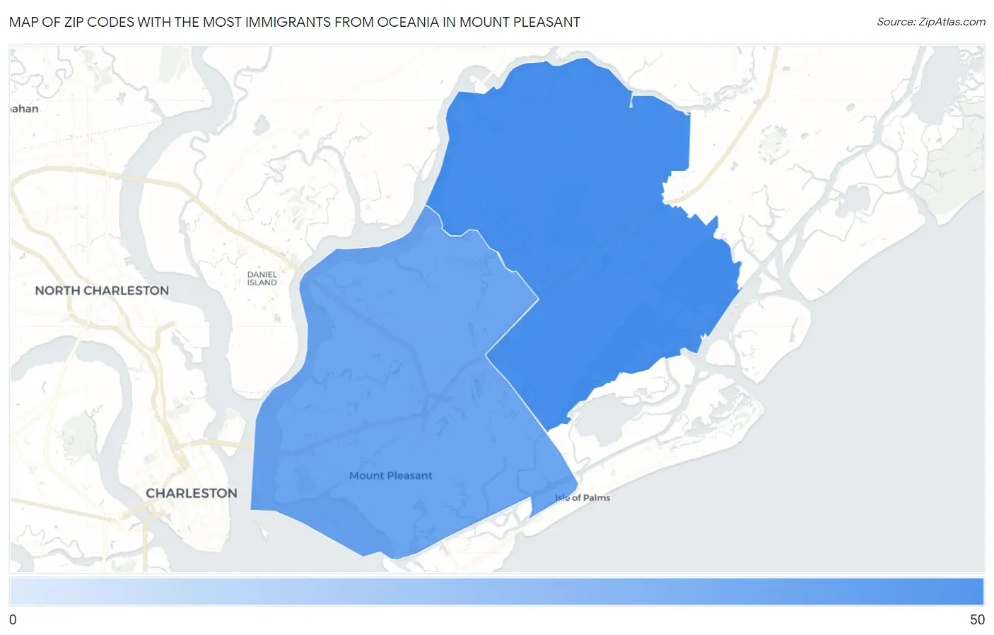 Zip Codes with the Most Immigrants from Oceania in Mount Pleasant Map
