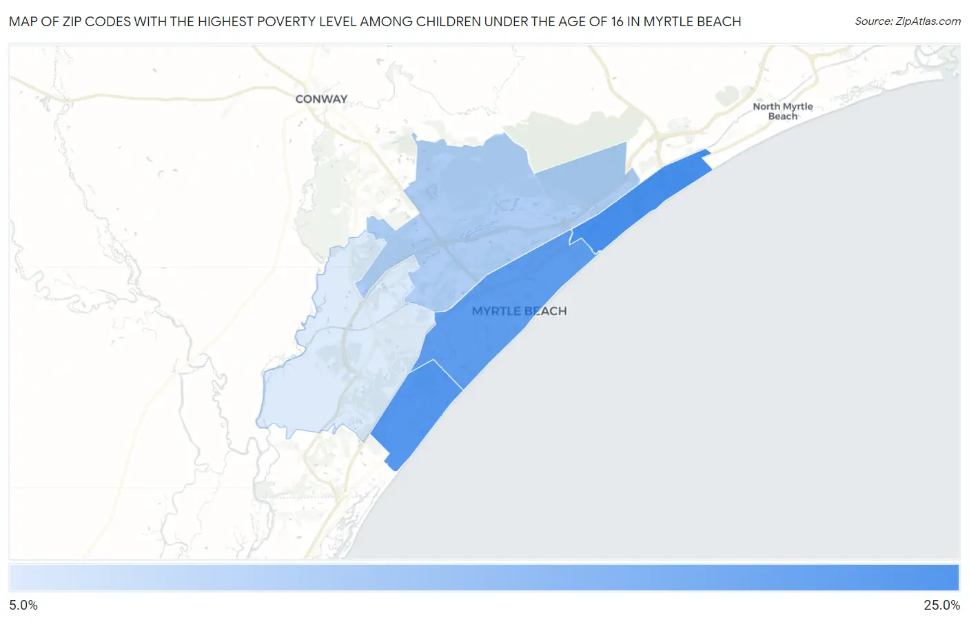 Zip Codes with the Highest Poverty Level Among Children Under the Age of 16 in Myrtle Beach Map