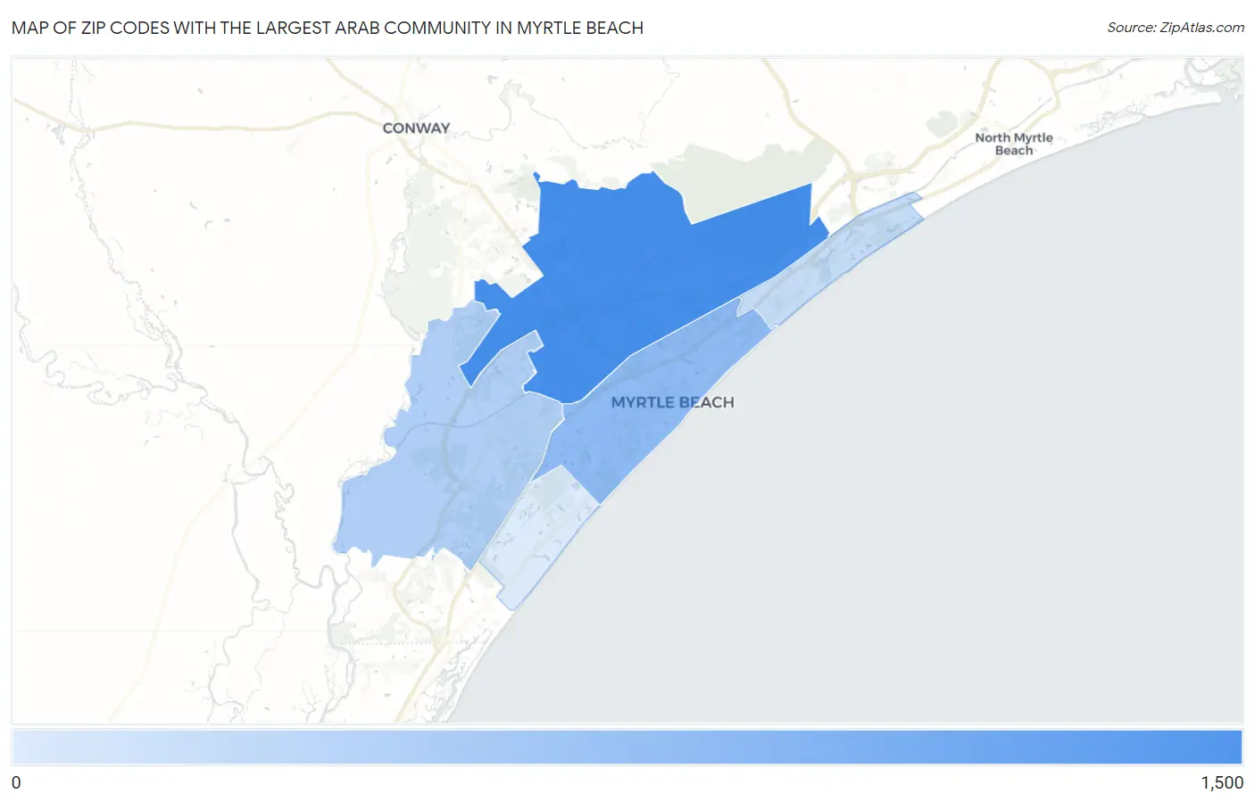 Zip Codes with the Largest Arab Community in Myrtle Beach Map