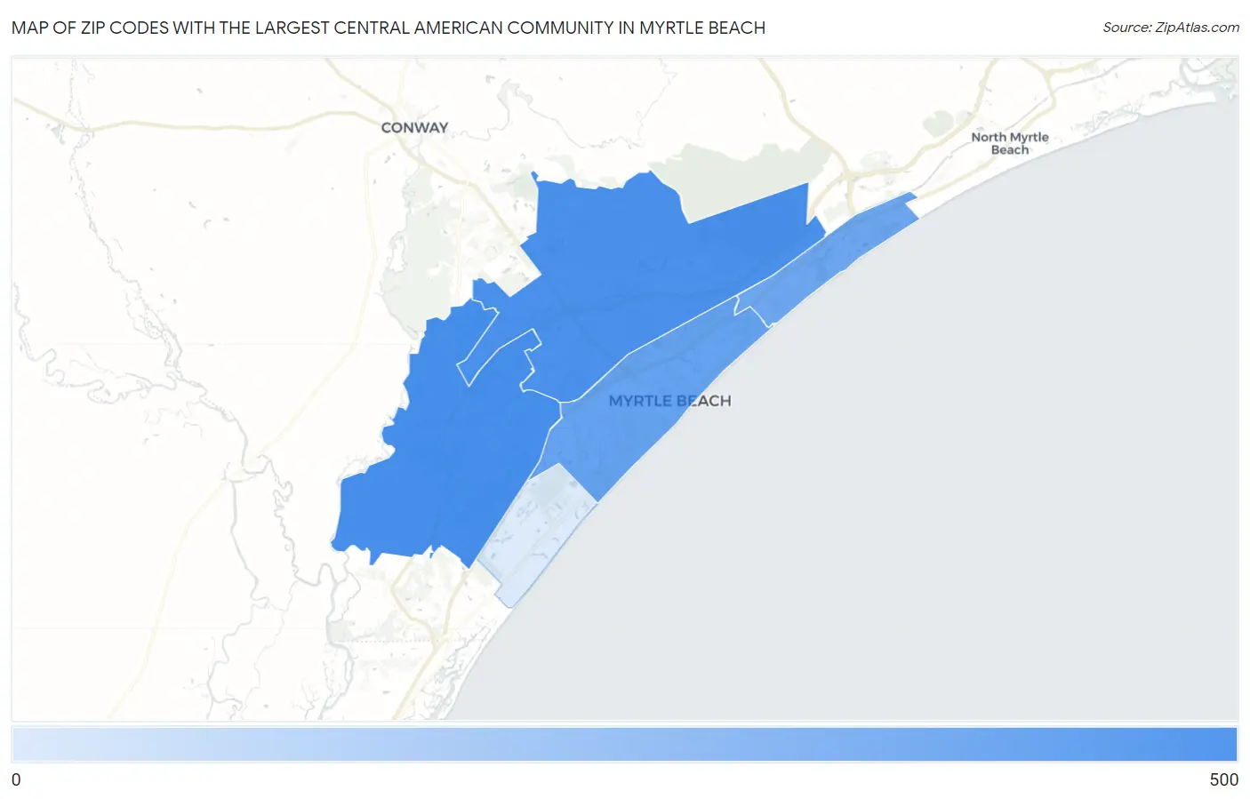 Zip Codes with the Largest Central American Community in Myrtle Beach Map