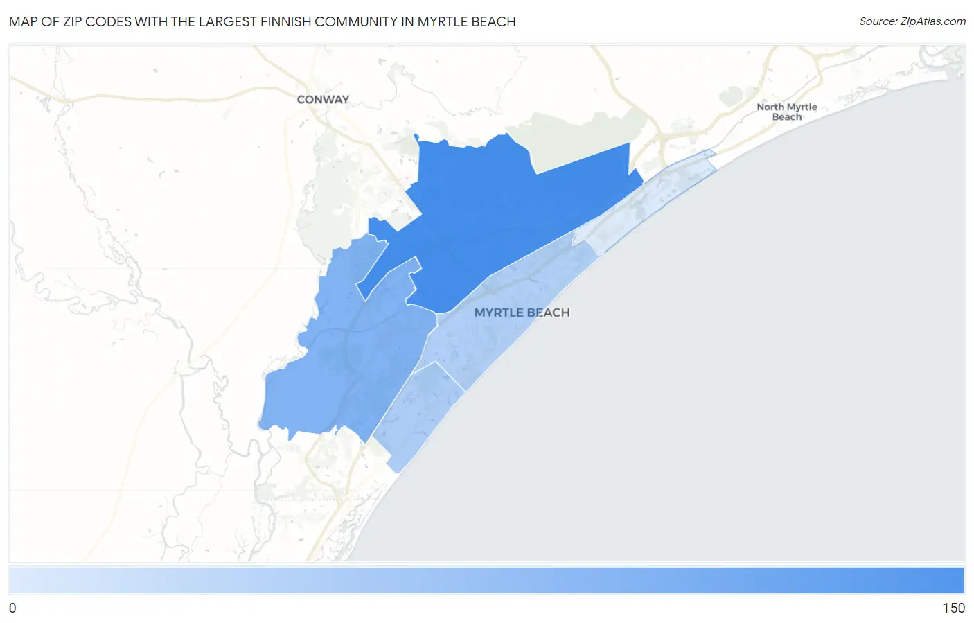 Zip Codes with the Largest Finnish Community in Myrtle Beach Map