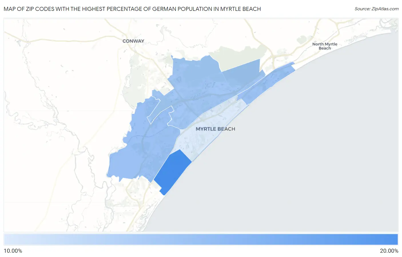 Zip Codes with the Highest Percentage of German Population in Myrtle Beach Map