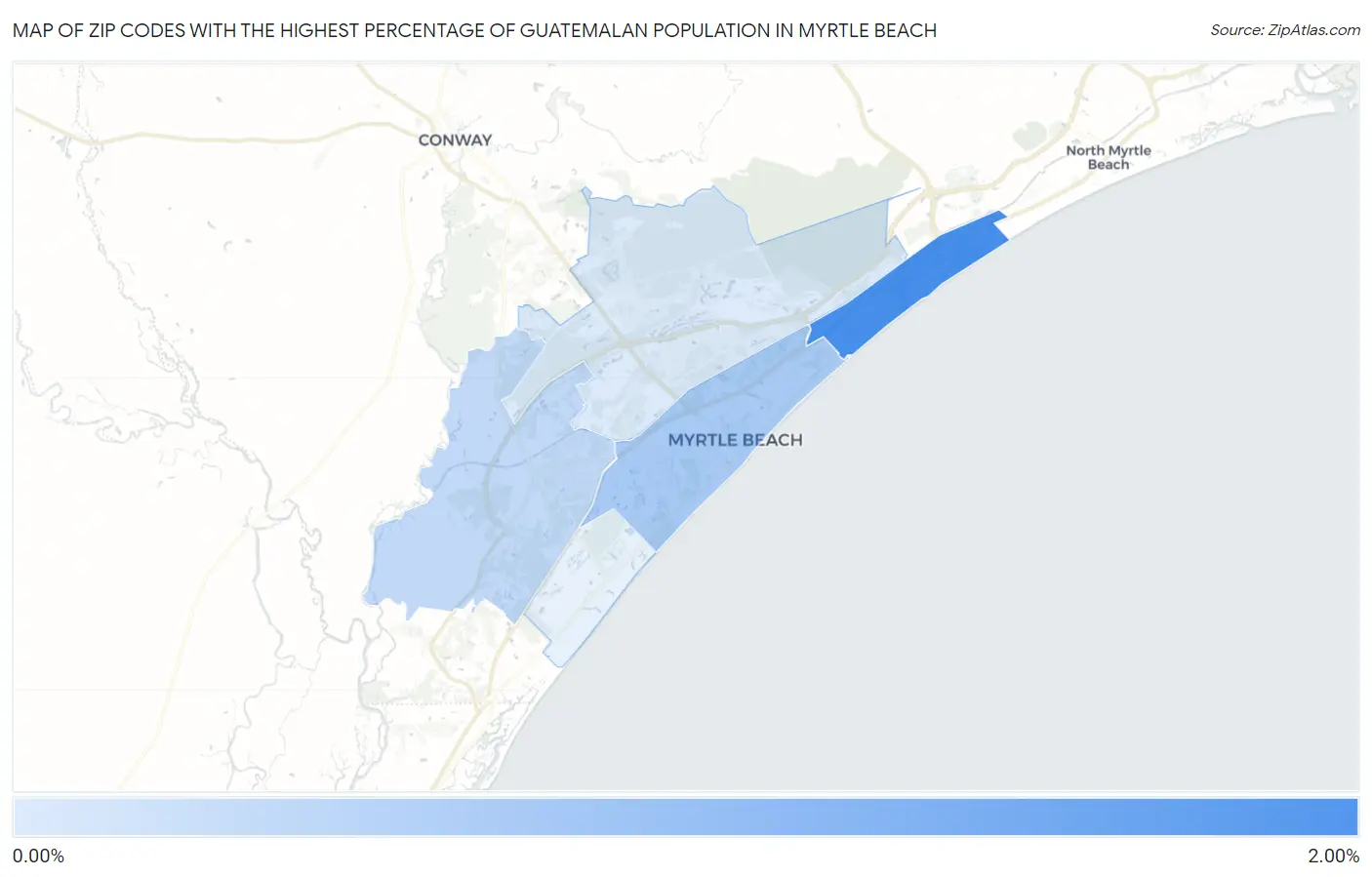 Zip Codes with the Highest Percentage of Guatemalan Population in Myrtle Beach Map