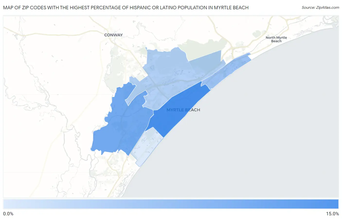 Zip Codes with the Highest Percentage of Hispanic or Latino Population in Myrtle Beach Map