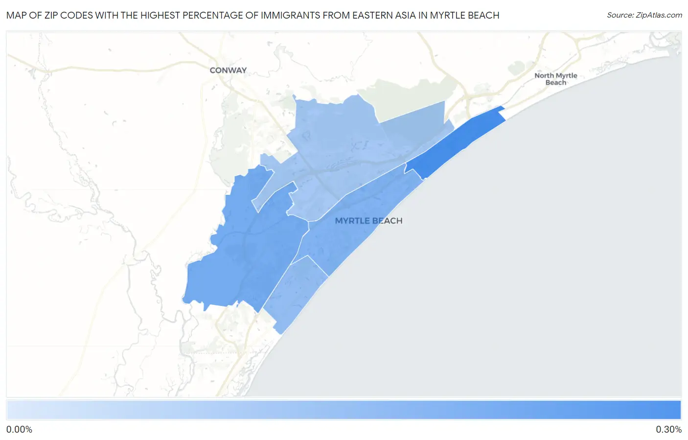 Zip Codes with the Highest Percentage of Immigrants from Eastern Asia in Myrtle Beach Map