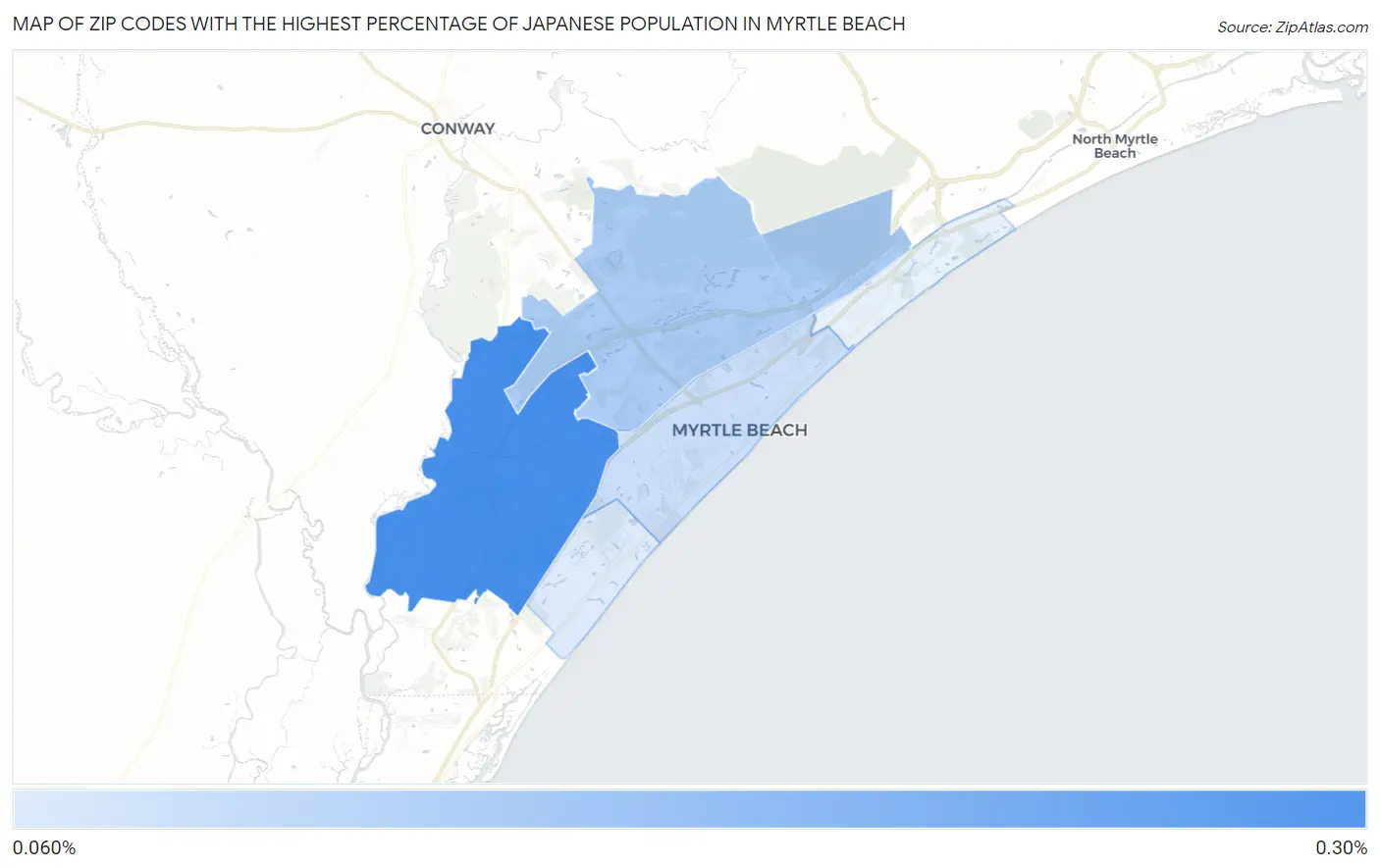 Zip Codes with the Highest Percentage of Japanese Population in Myrtle Beach Map