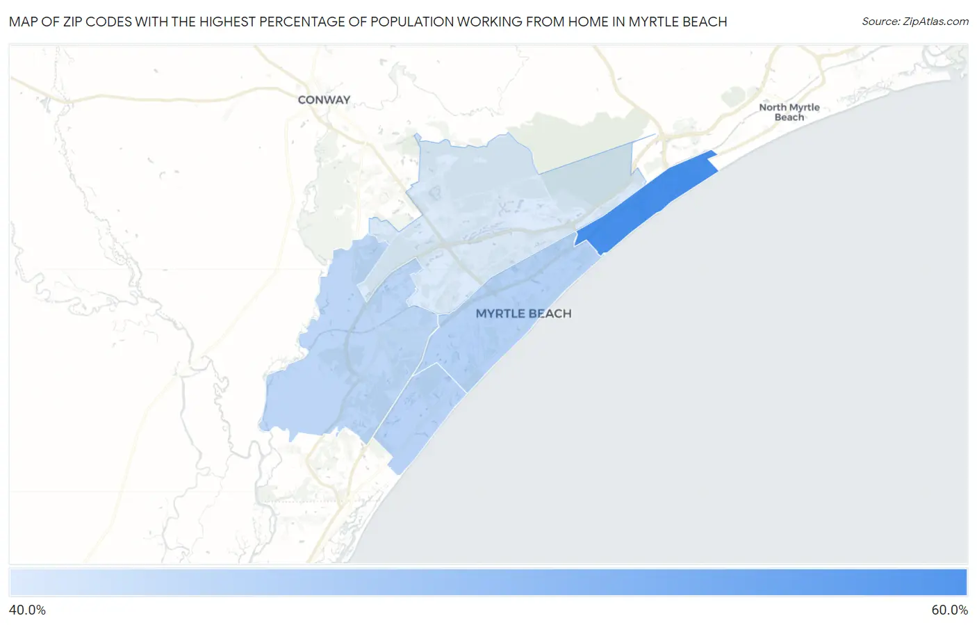 Zip Codes with the Highest Percentage of Population Working from Home in Myrtle Beach Map