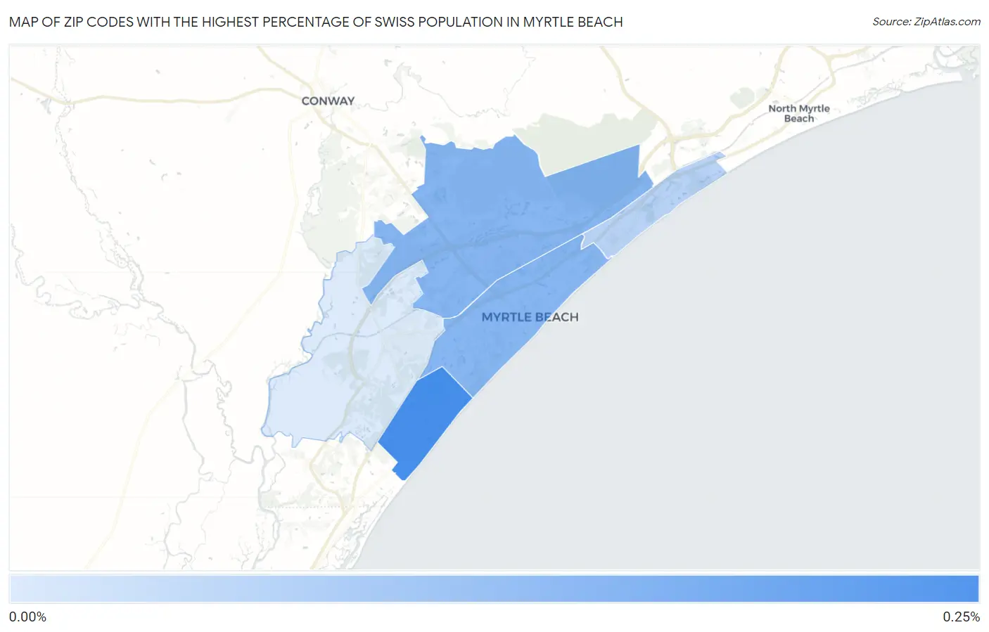 Zip Codes with the Highest Percentage of Swiss Population in Myrtle Beach Map