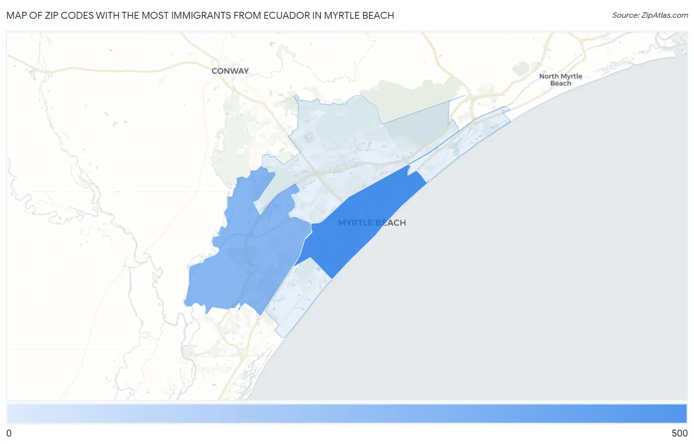 Zip Codes with the Most Immigrants from Ecuador in Myrtle Beach Map