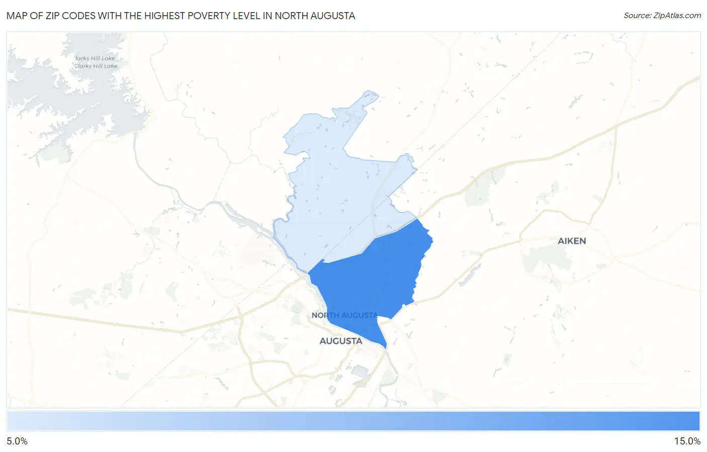 Zip Codes with the Highest Poverty Level in North Augusta Map