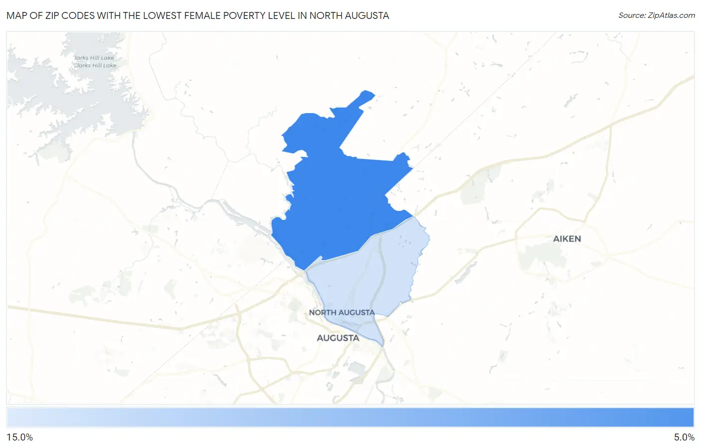 Zip Codes with the Lowest Female Poverty Level in North Augusta Map