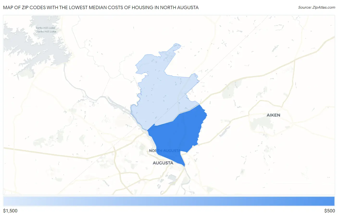 Zip Codes with the Lowest Median Costs of Housing in North Augusta Map
