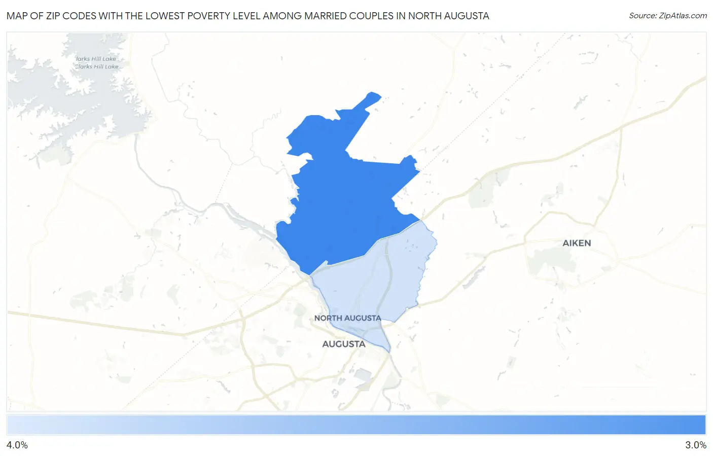Zip Codes with the Lowest Poverty Level Among Married Couples in North Augusta Map