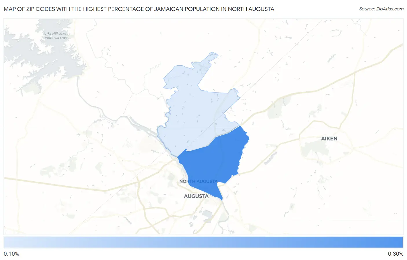 Zip Codes with the Highest Percentage of Jamaican Population in North Augusta Map